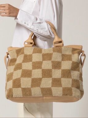 Cleobella Tan & Cream Checkered Travel Tote